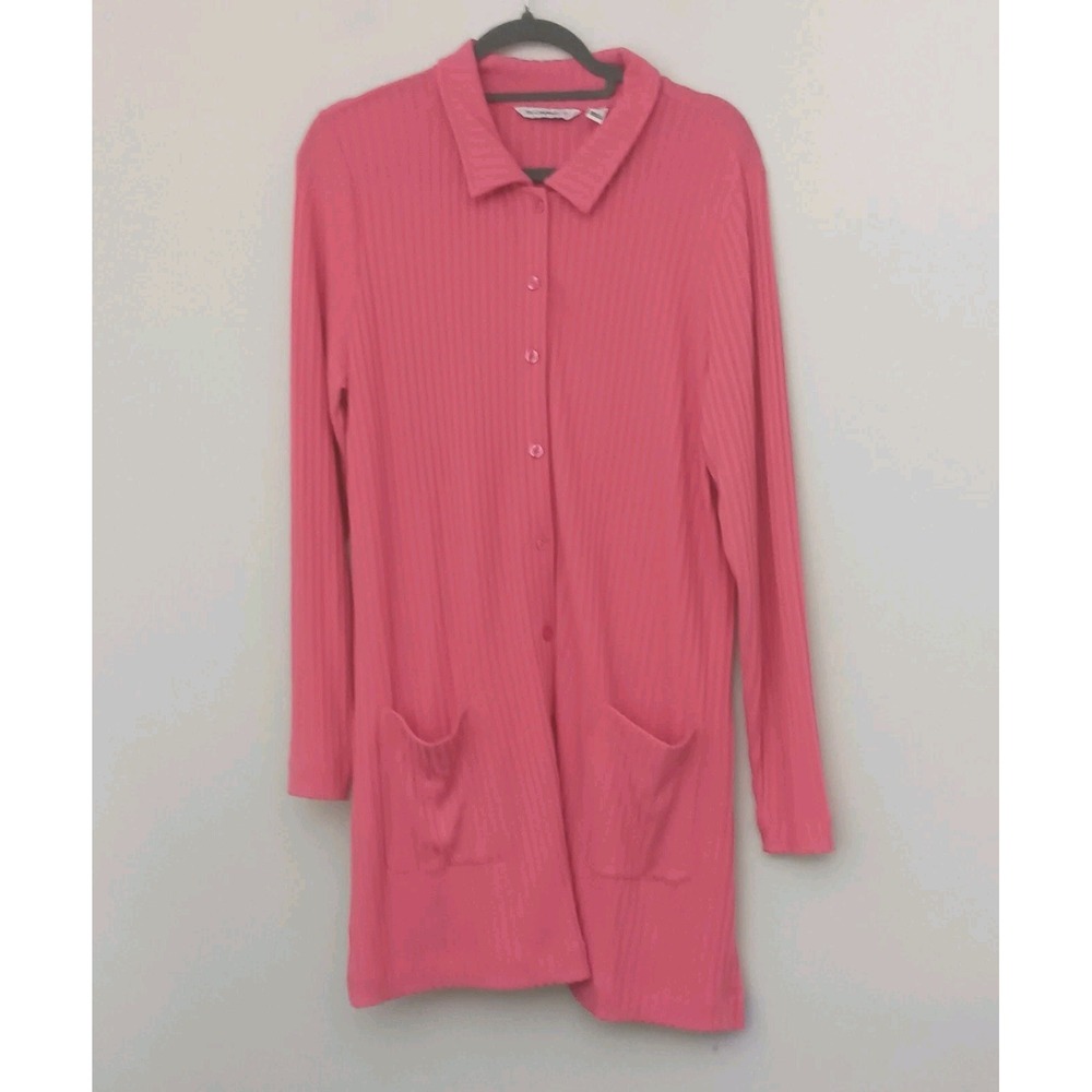 Isaac Mizrahi Live! Women's Size Large Ribbed Button Front Duster Pockets